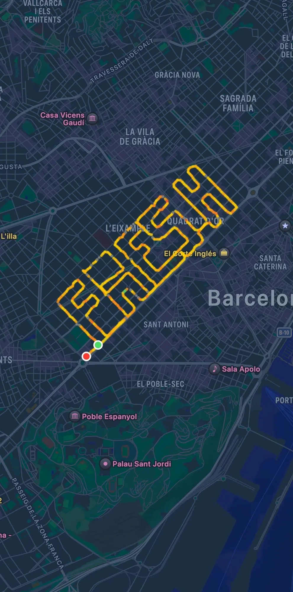 Track GPS formando FRESH sobre Barcelona